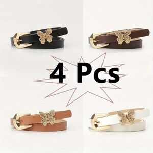 Butterfly Buckle Women's Belt Set - Black, Brown, Tan, White